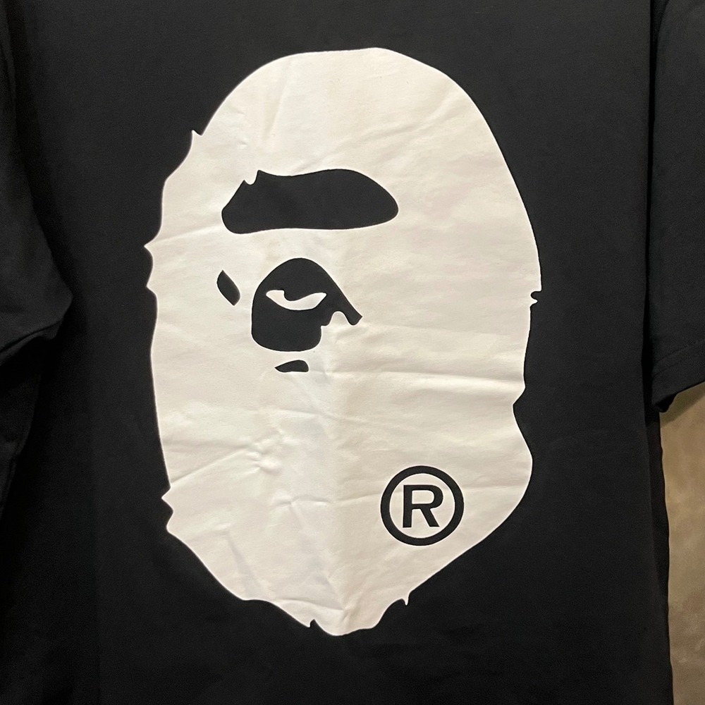 A Bathing Ape BAPE Black and White Head Logo‎ T Shirt Black Size Large - Picture 2 of 6